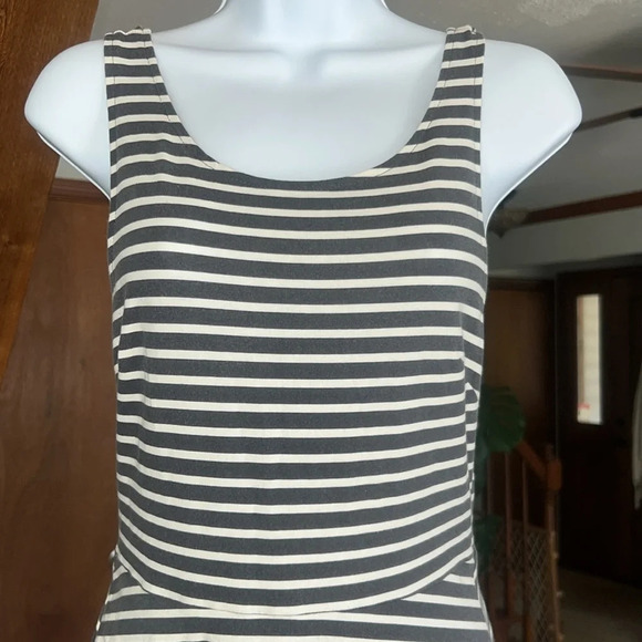American Eagle Grey | White Striped Criss Cross Back A-Line Dress Size Small - Picture 2 of 7